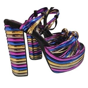 Jeffrey Campbell Andrea Metallic Knot Platform Sandals Size 7.5 Clubwear